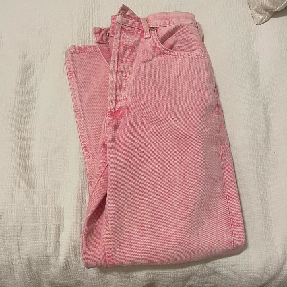 AGOLDE Riley Cropped Pink Acid Wash High-Rise Jeans